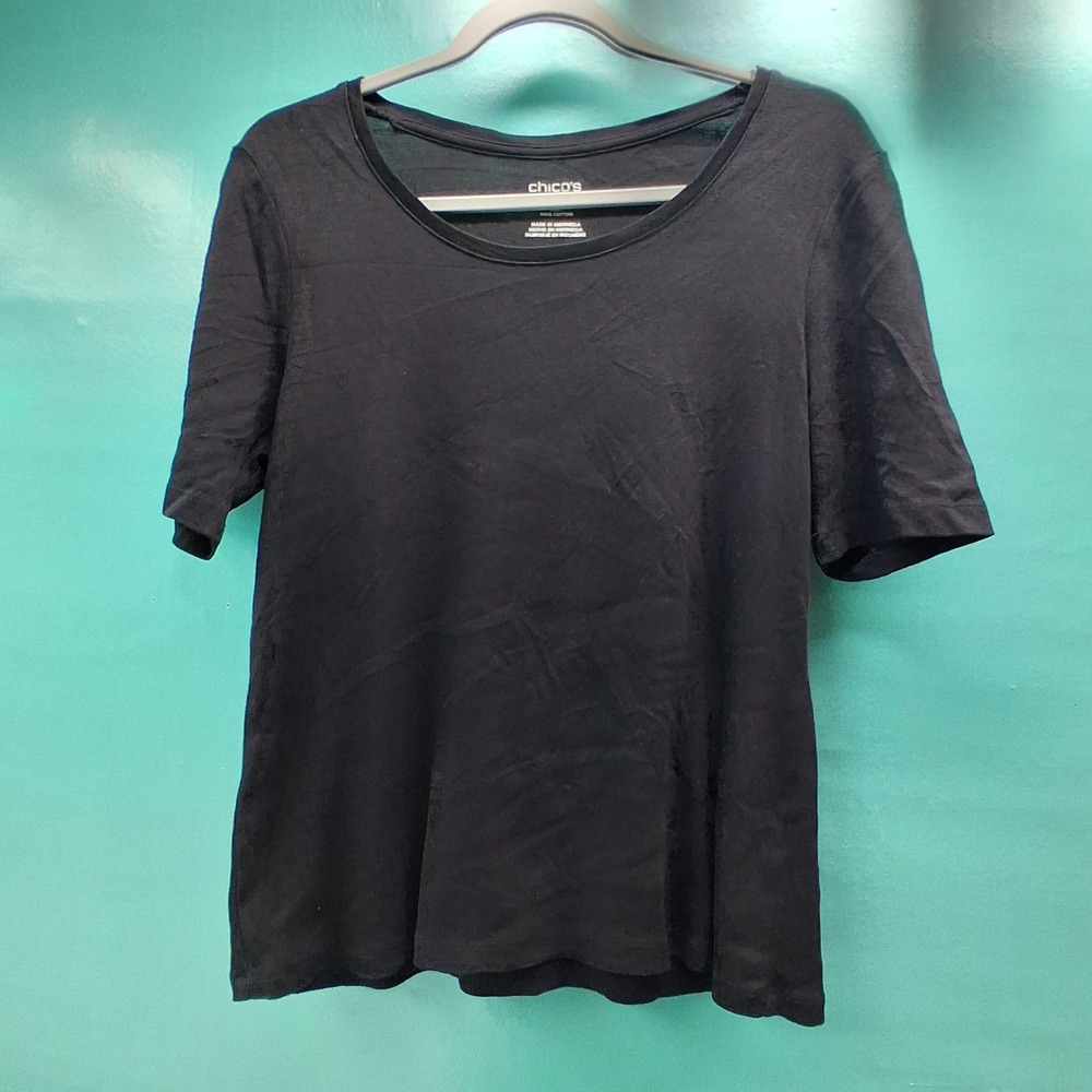 Chico's The Ultimate Tee Size 1 Black Scoop Neck Short Sleeve Cotton Basic